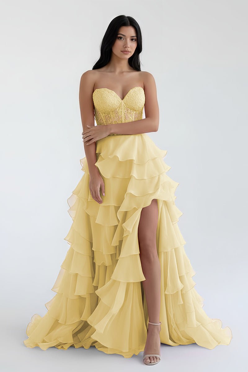 Alondra | Royal Blue Chiffon Sweetheart Ruffle Tiered Long Prom Dress - KissProm