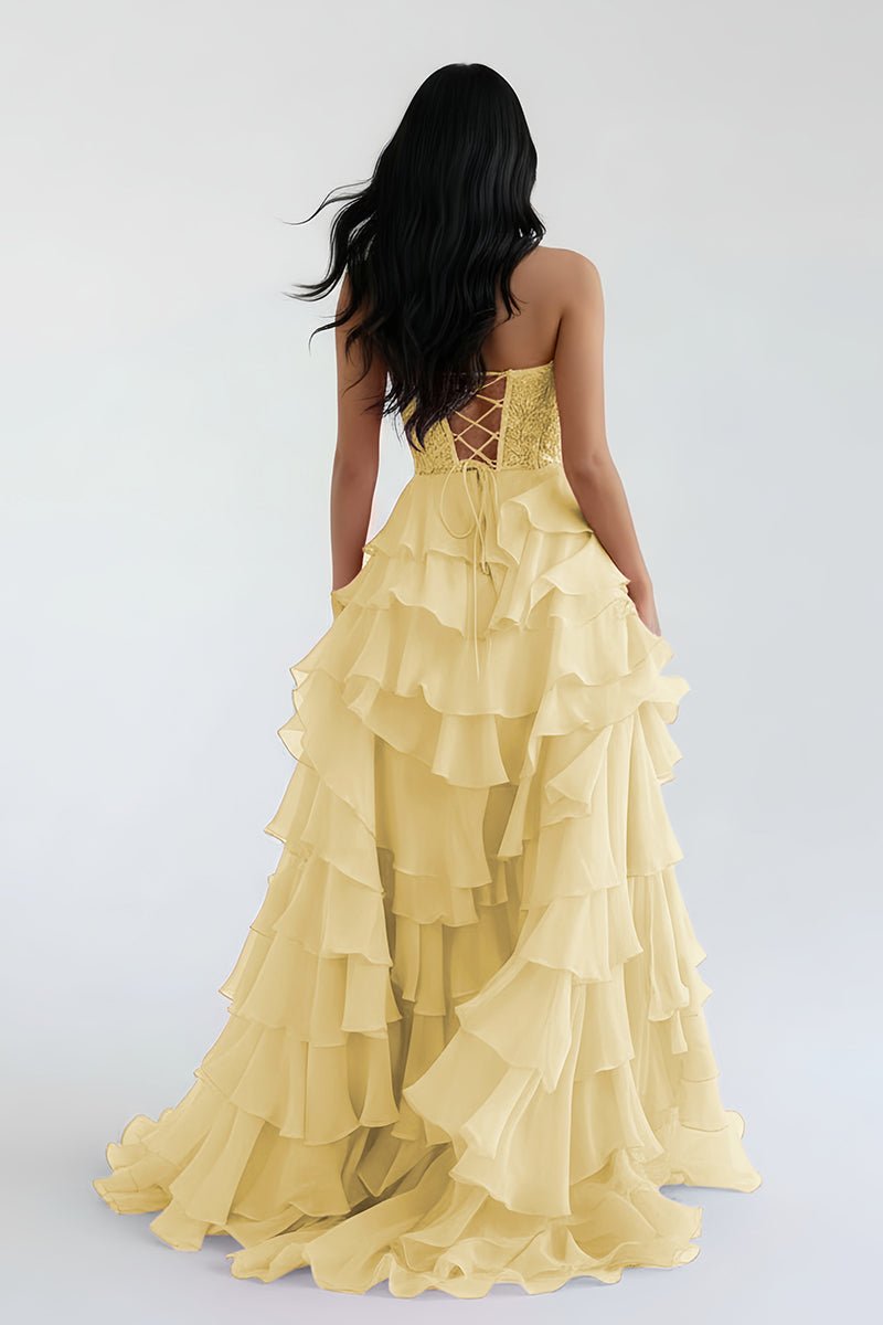 Alondra | Royal Blue Chiffon Sweetheart Ruffle Tiered Long Prom Dress - KissProm