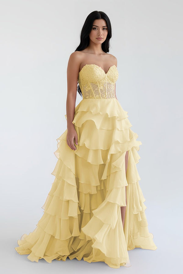 Royal Blue Chiffon Sweetheart Ruffle Tiered Long Prom Dress, Royal Blue / 8