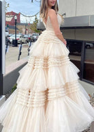 Amanda| A - Line Spaghetti Straps Long Tiered Tulle Prom Dress With Split - KissProm