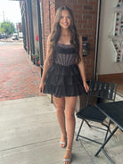 Amica | Black - Strapless A Line Chiffon Beaded Homecoming Dress With Ruffles