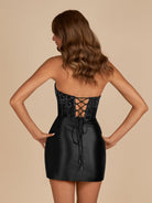 Amine | Black - Bodycon Strapless Satin Corset Homecoming Dresses With Beads - KissProm