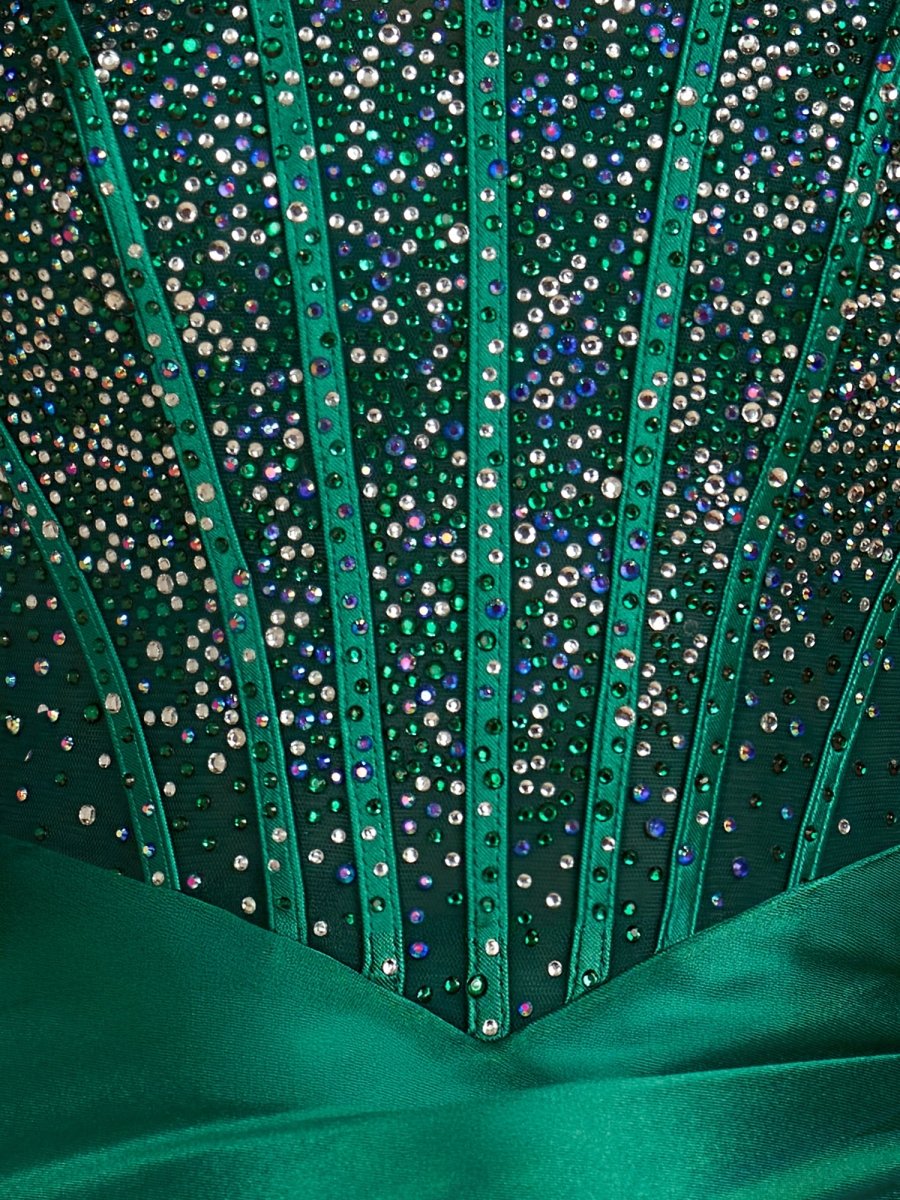 Amine | Dark Green - Bodycon Strapless Satin Corset Homecoming Dresses With Beads