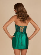 Amine | Dark Green - Bodycon Strapless Satin Corset Homecoming Dresses With Beads