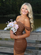 Anette | Brown - Off The Shoulder Tulle Short Homecoming Dresses