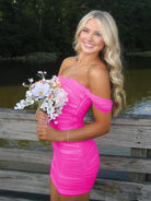 Anette | Fuchsia - Off The Shoulder Tulle Short Homecoming Dresses