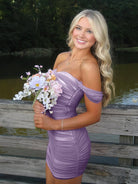 Anette | Lilac - Off The Shoulder Tulle Short Homecoming Dresses