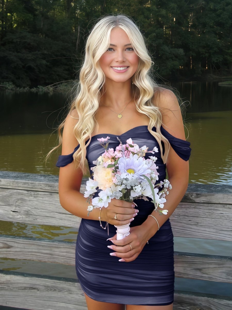 Anette | Navy Blue - Off The Shoulder Tulle Short Homecoming & Cocktail Dresses – Homecoming Dresses by KissProm | Available at KissProm