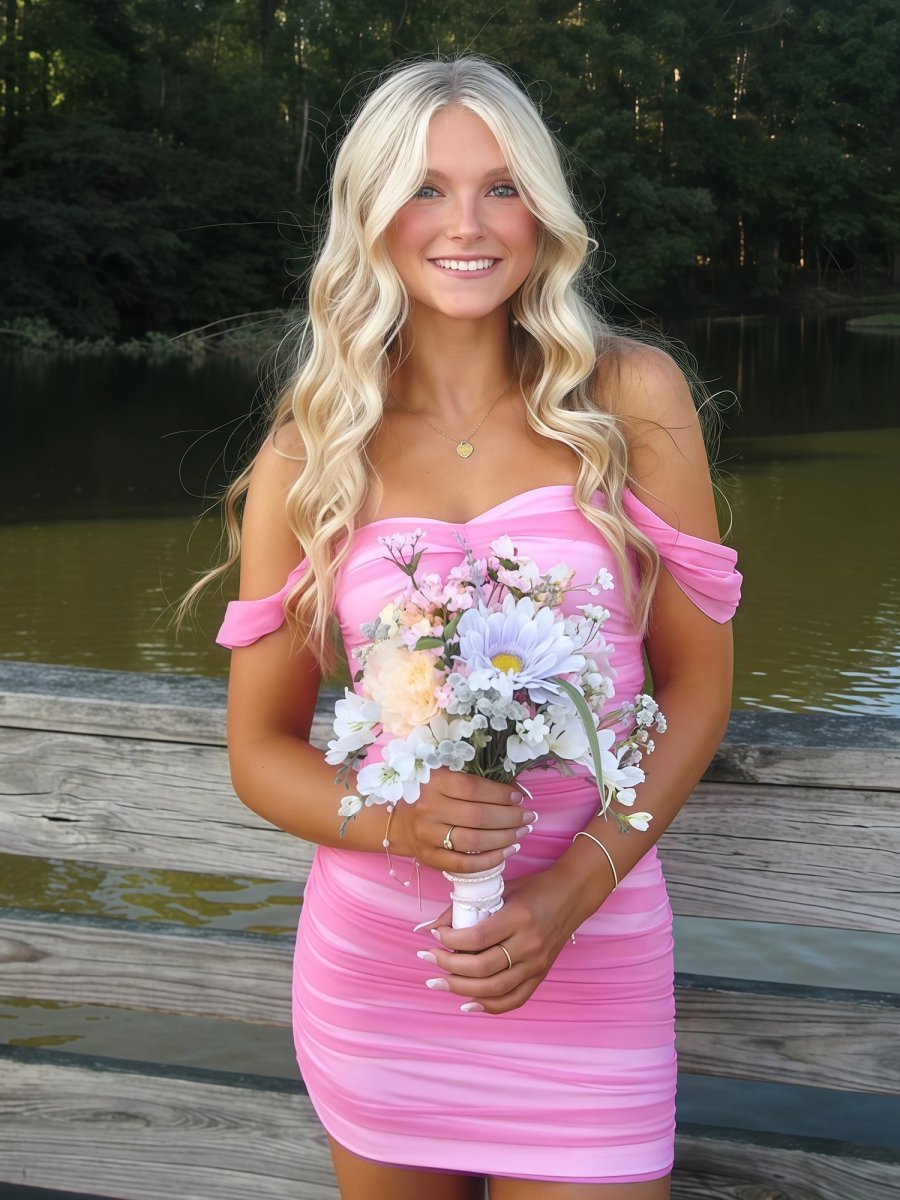 Pink - Off The Shoulder Tulle Short Homecoming & Cocktail Dresses