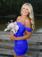 Anette | Royal Blue - Off The Shoulder Tulle Short Homecoming Dresses