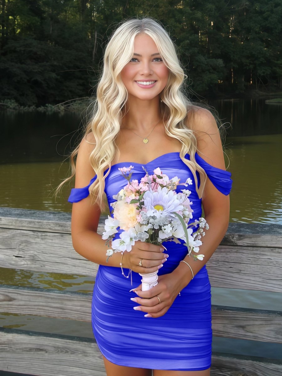 Anette | Royal Blue - Off The Shoulder Tulle Short Homecoming Dresses