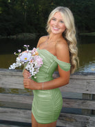 Anette | Sage - Off The Shoulder Tulle Short Homecoming Dresses