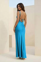 Angela | Red - Cowl Neck Sleeveless Sheath Satin Backless Long Prom Dresses - KissProm