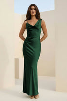 Angela | Red - Cowl Neck Sleeveless Sheath Satin Backless Long Prom Dresses - KissProm