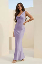 Angela | Red - Cowl Neck Sleeveless Sheath Satin Backless Long Prom Dresses - KissProm