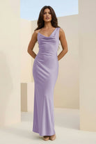 Angela | Red - Cowl Neck Sleeveless Sheath Satin Backless Long Prom Dresses - KissProm