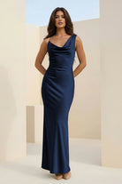 Angela | Red - Cowl Neck Sleeveless Sheath Satin Backless Long Prom Dresses - KissProm