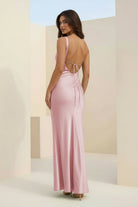 Angela | Red - Cowl Neck Sleeveless Sheath Satin Backless Long Prom Dresses - KissProm