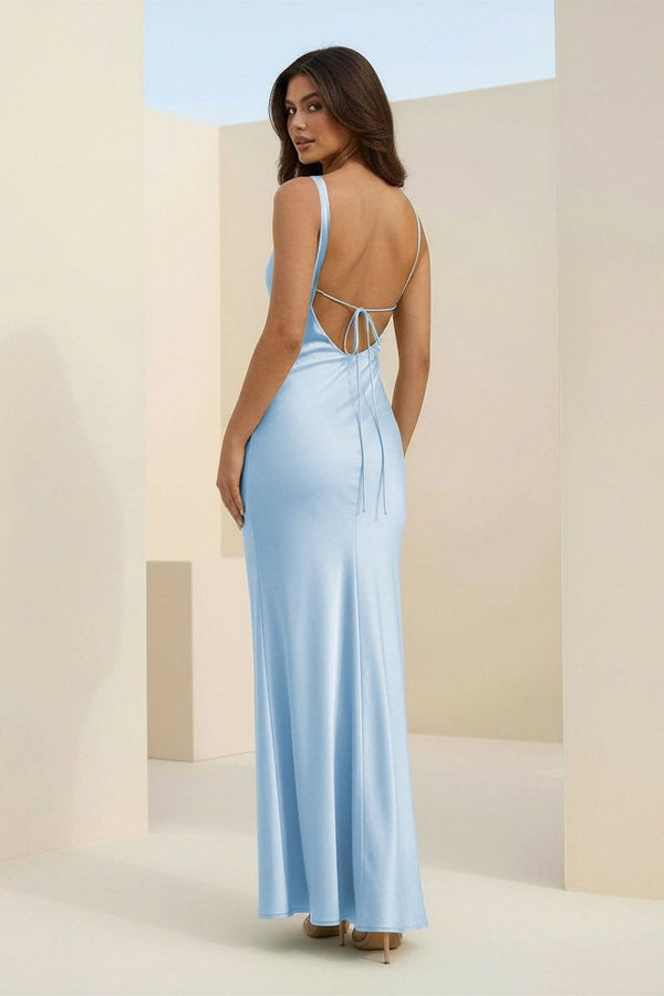 Angela | Red - Cowl Neck Sleeveless Sheath Satin Backless Long Prom Dresses - KissProm