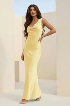 Angela | Red - Cowl Neck Sleeveless Sheath Satin Backless Long Prom Dresses - KissProm