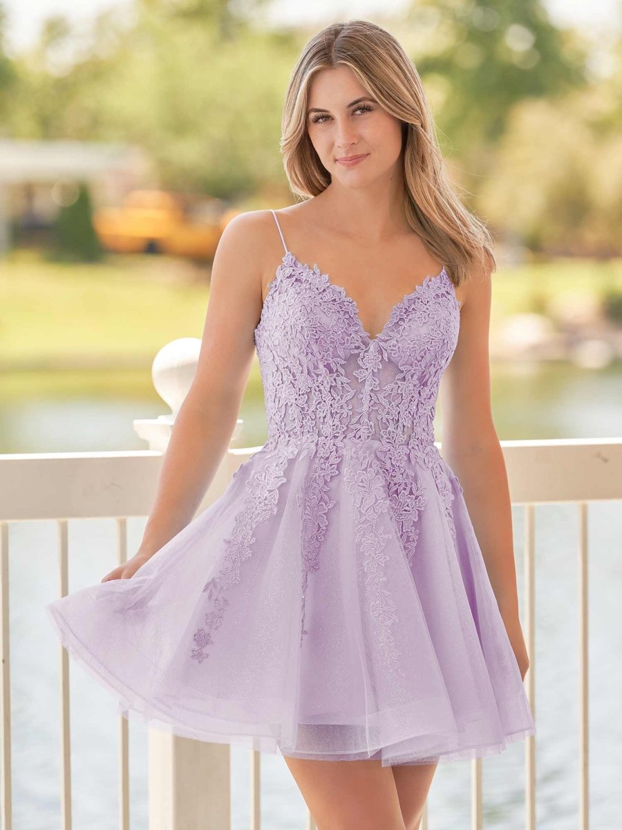 Anisia Sky Blue Lace Spaghetti-Straps Homecoming Dress With