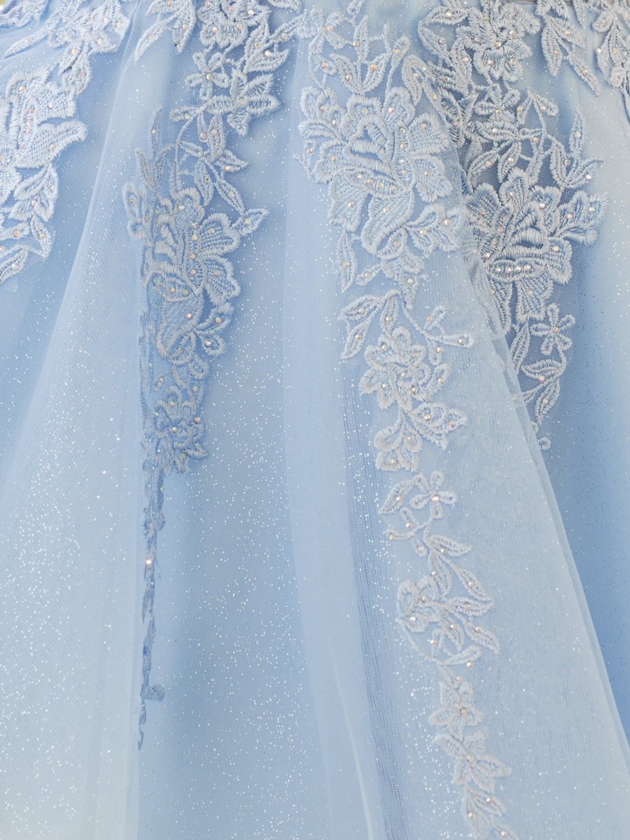 KissProm A-Line Spaghetti-Straps Sky Blue Lace Homecoming Dress With Appliques, Sky Blue / 6