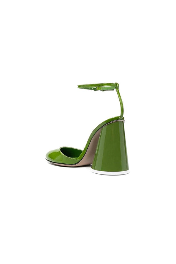 Green Ankle Strap Block Heel Sandals - KissProm