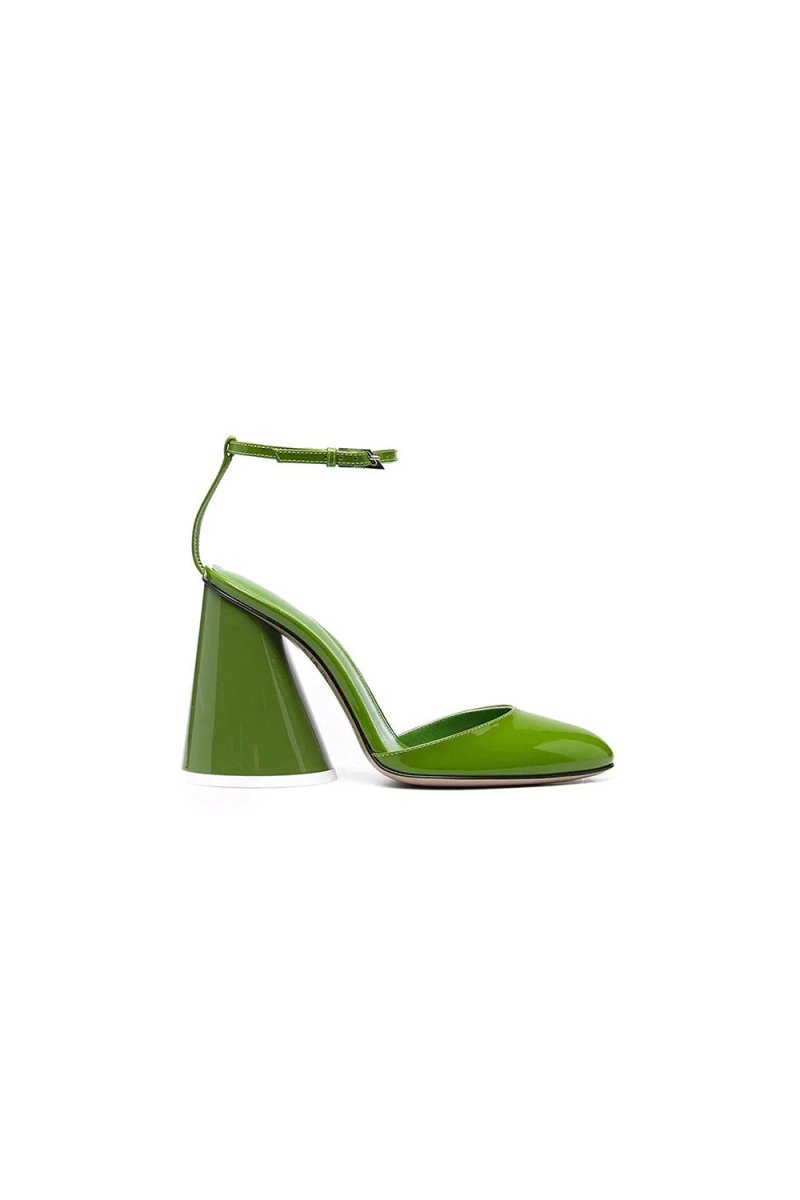 Green Ankle Strap Block Heel Sandals - KissProm