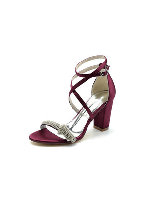 Ankle Strap Block Heels with Silver Chain - KissProm