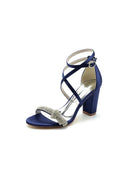 Ankle Strap Block Heels with Silver Chain - KissProm