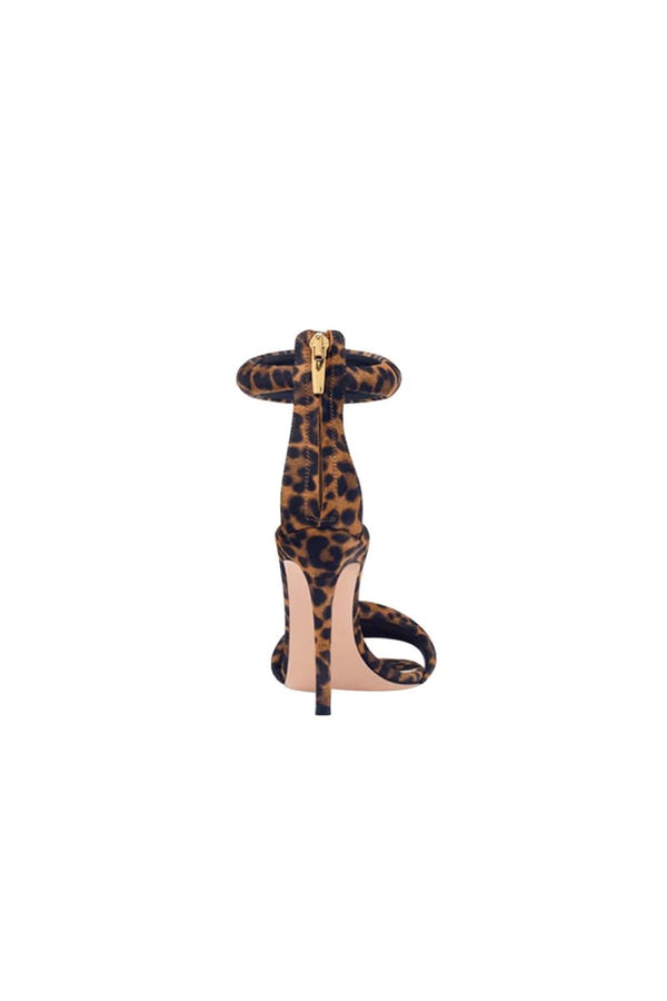 Gold Ankle Strap Leather Stiletto High Heel Sandals - KissProm