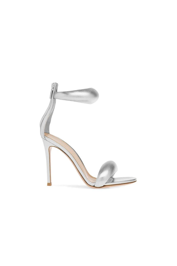 Gold Ankle Strap Leather Stiletto High Heel Sandals - KissProm