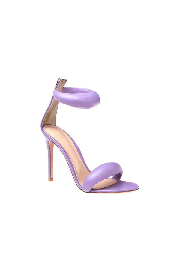 Gold Ankle Strap Leather Stiletto High Heel Sandals - KissProm