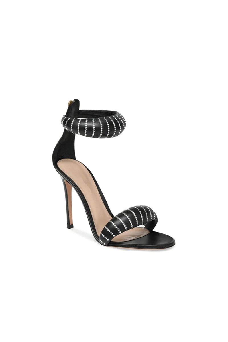 Gold Ankle Strap Leather Stiletto High Heel Sandals - KissProm