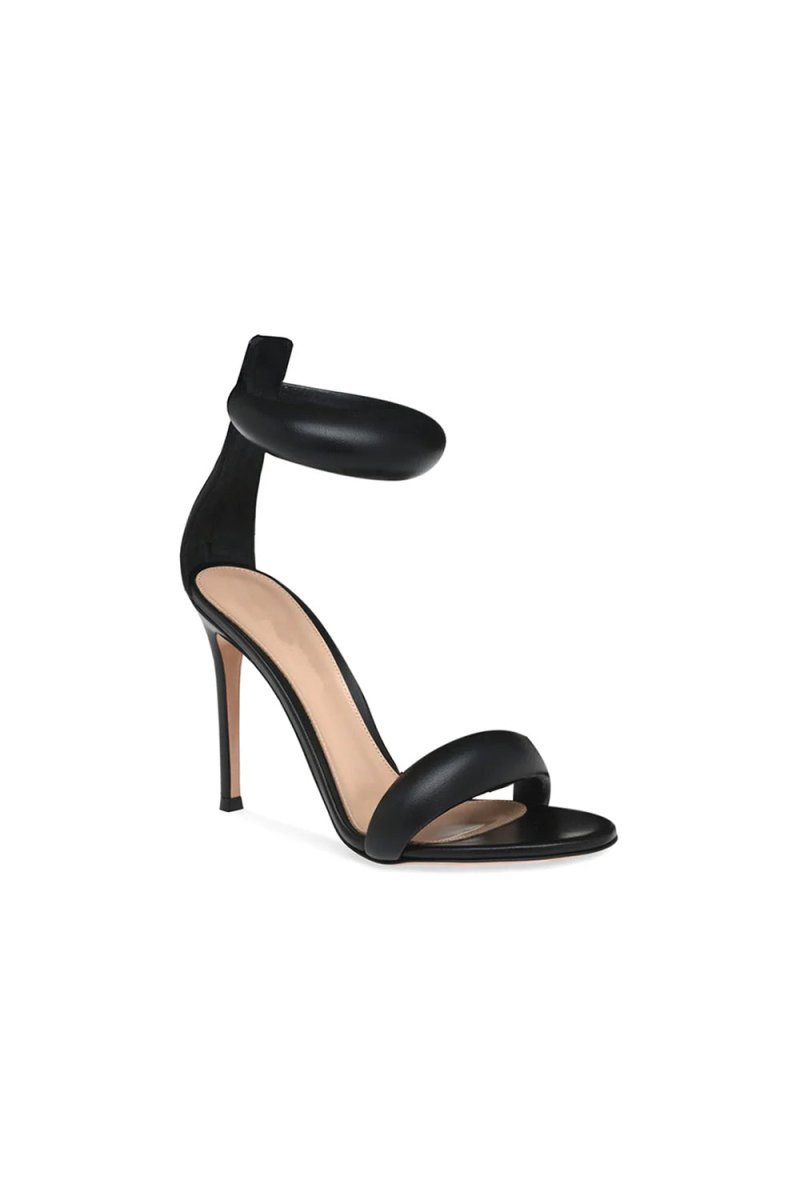 Gold Ankle Strap Leather Stiletto High Heel Sandals - KissProm