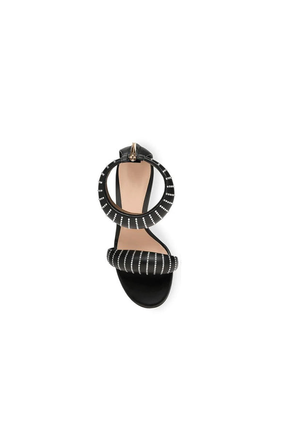 Gold Ankle Strap Leather Stiletto High Heel Sandals - KissProm