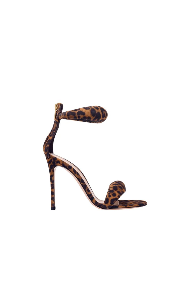 Gold Ankle Strap Leather Stiletto High Heel Sandals - KissProm