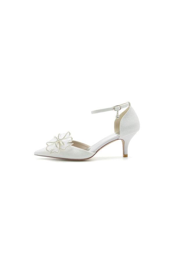 Ankle Strap Pointed Toe Glitter Crystal Wedding Shoes with Bow - KissProm