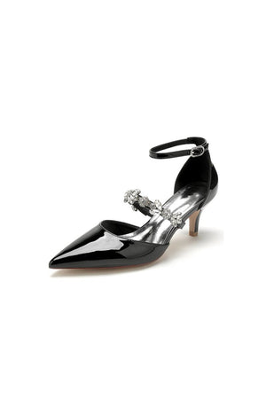 Ankle Strap Pointed Toe Wedding Shoes with Rhinestone - KissProm
