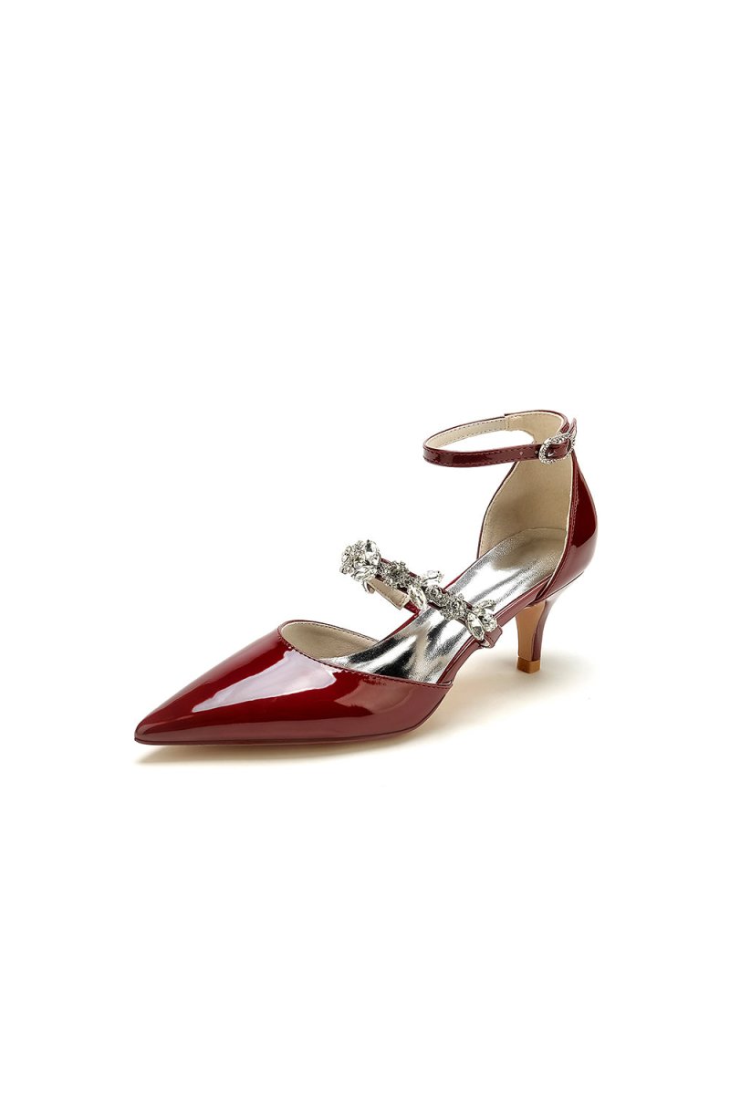 Ankle Strap Pointed Toe Wedding Shoes with Rhinestone - KissProm