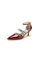 Ankle Strap Pointed Toe Wedding Shoes with Rhinestone - KissProm
