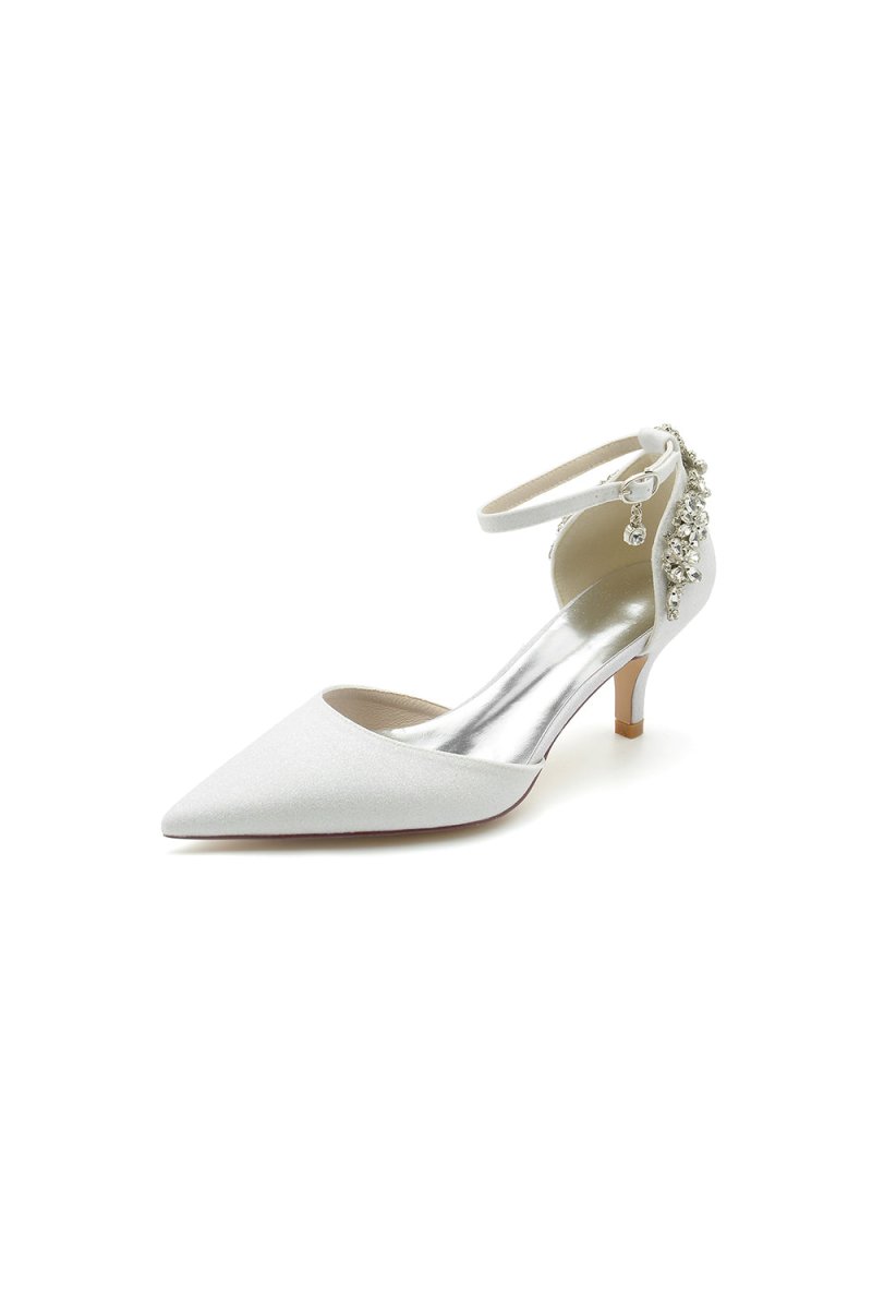 Ankle Strap Wedding Shoes with Rhinestone - KissProm