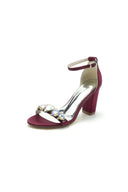Rhinestone Ankle Strap Wedding Chunky Heels - KissProm