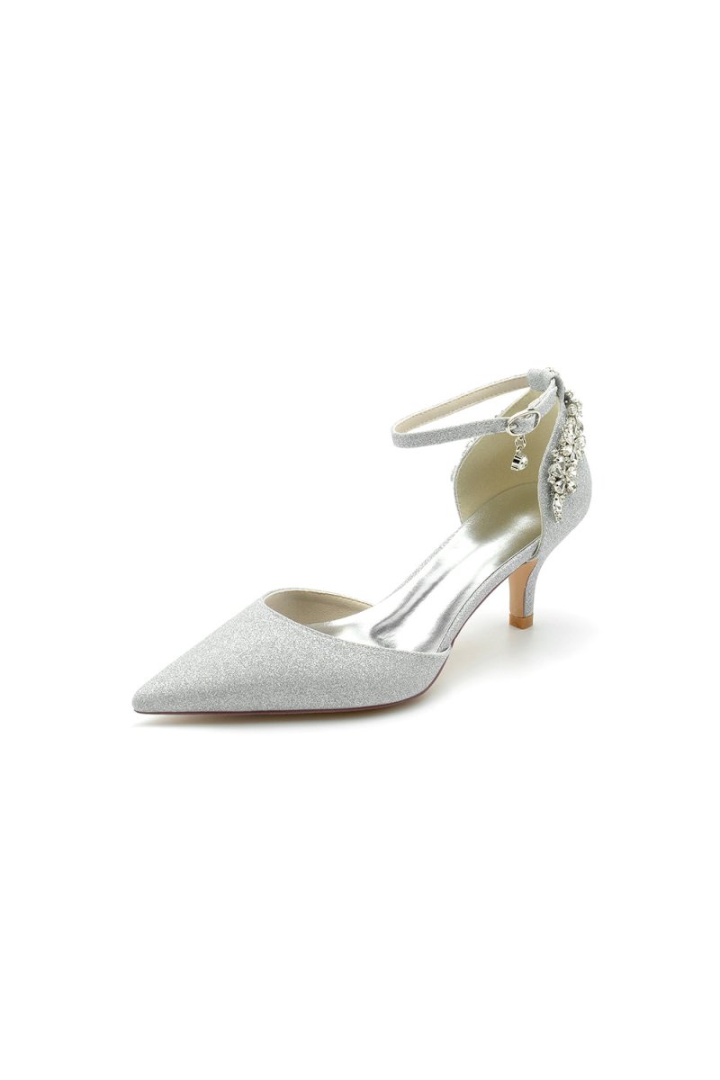 Ankle Strap Wedding Shoes with Rhinestone - KissProm