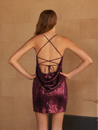Anwyn | Burgundy - Sheath V Neck Sequined Short Homecoming Dresses