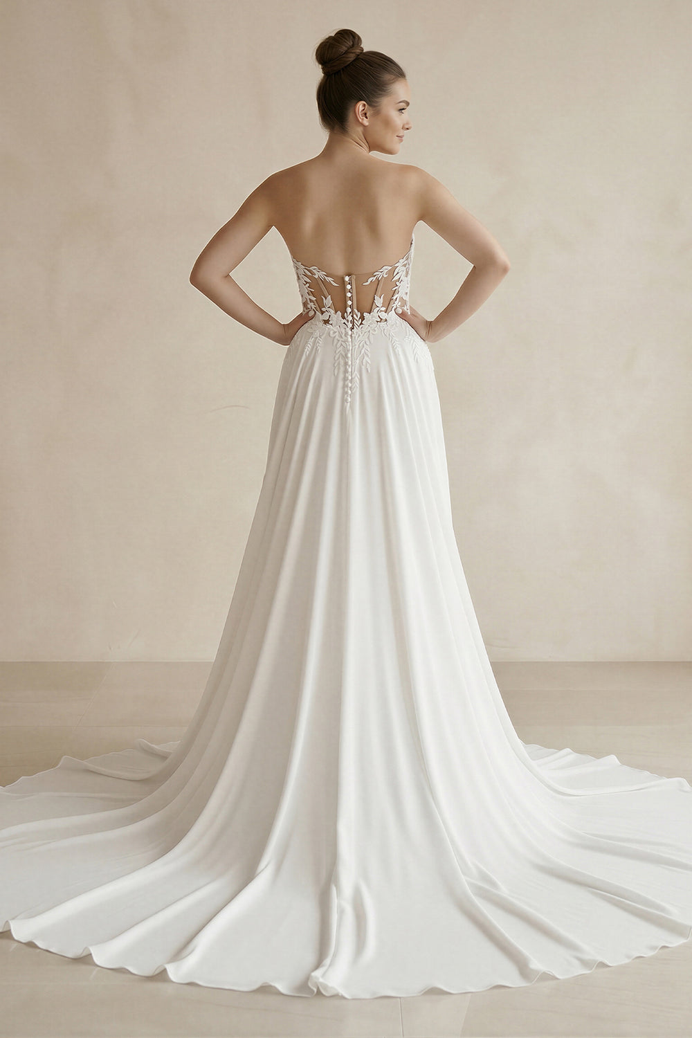 White Sweetheart Long Lace Boho Wedding Dress with Slit – Wedding Dresses by KissProm | Available at KissProm