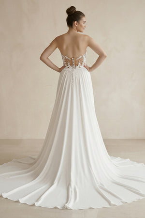 White Sweetheart Long Lace Boho Wedding Dress with Slit – Wedding Dresses by KissProm | Available at KissProm