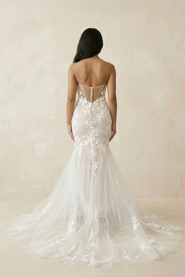 Ivory Mermaid Sweetheart Long Wedding Dress with Lace – Wedding Dresses by KissProm | Available at KissProm