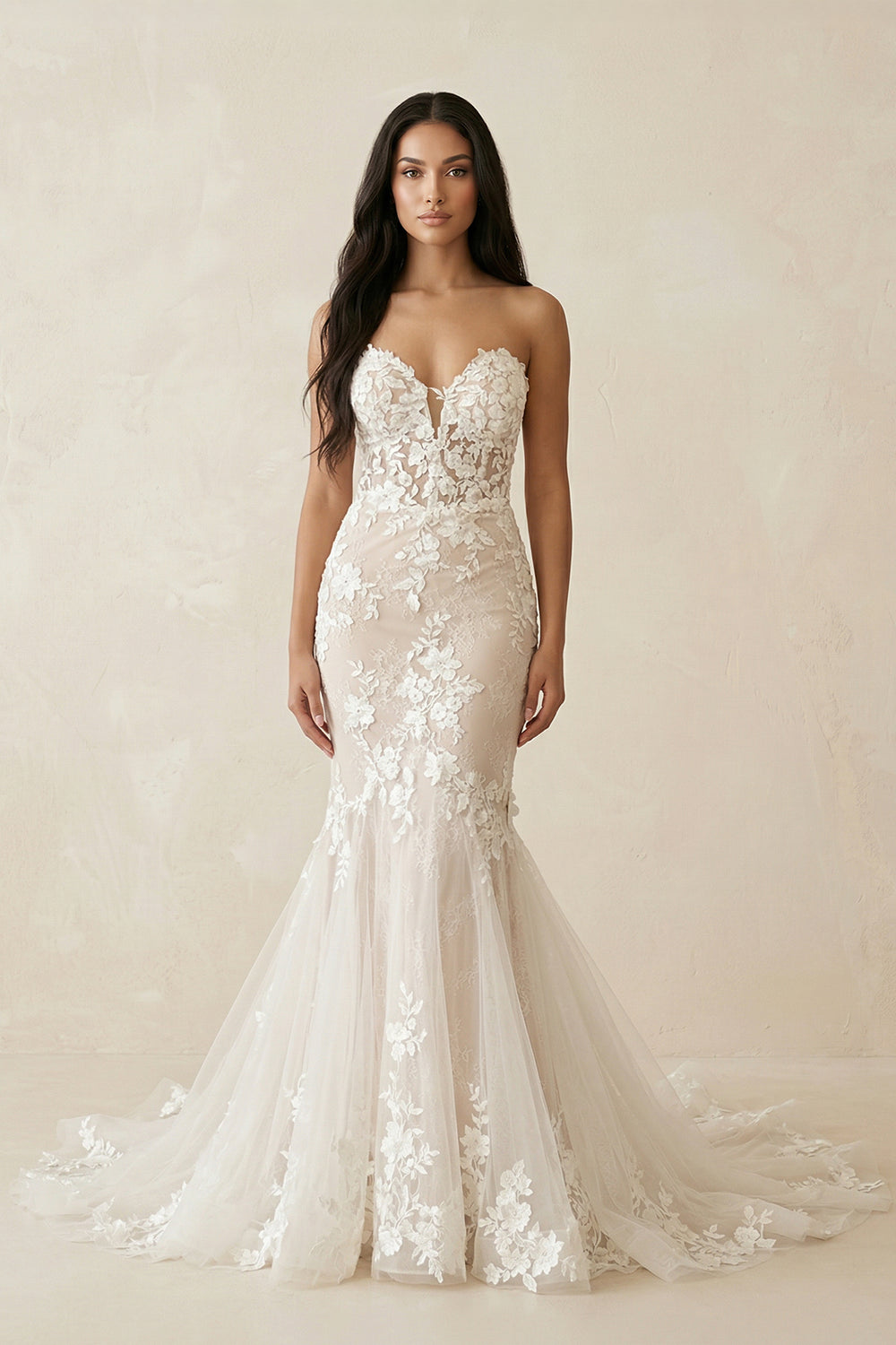 Ivory Mermaid Sweetheart Long Wedding Dress with Lace – Wedding Dresses by KissProm | Available at KissProm