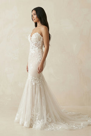 Ivory Mermaid Sweetheart Long Wedding Dress with Lace – Wedding Dresses by KissProm | Available at KissProm